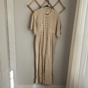 Free People Tan Button-Down Jumpsuit Small